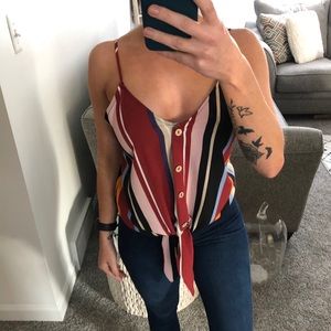 Retro multi color tank with tie in front